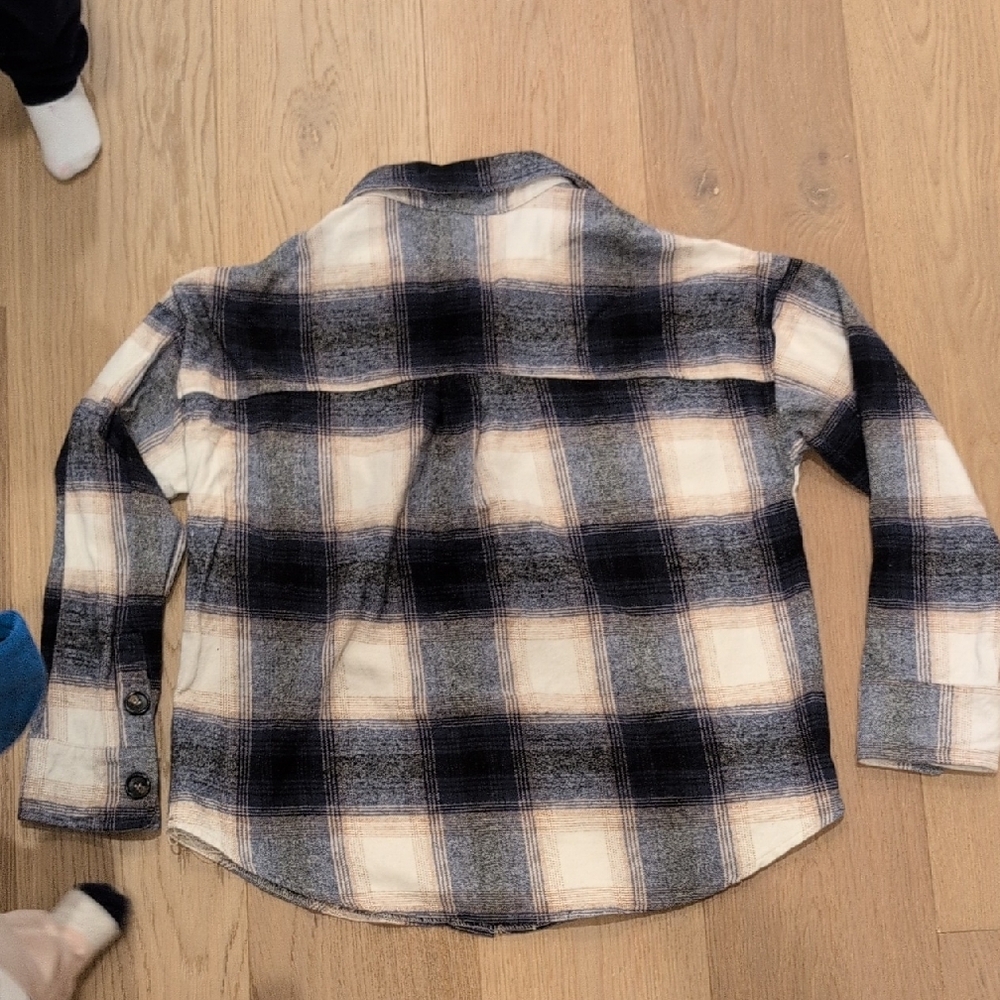 E&M Plaid FlannelButton-Down Shirt - Navy, White, Tan - Picture 3 of 3